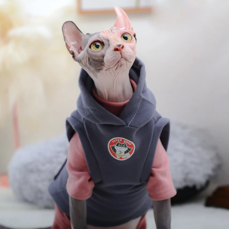 Warm Fleece Hoodie For Sphynx Cats