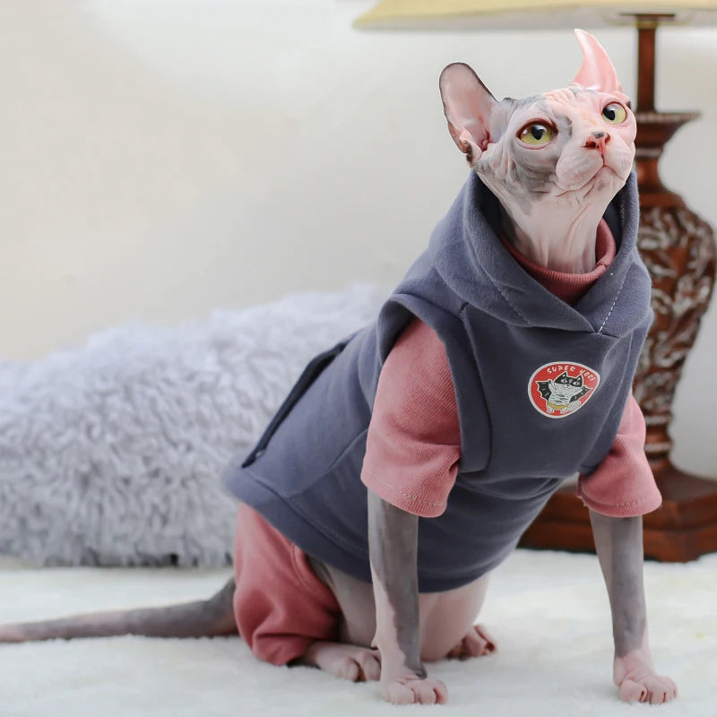 Warm Fleece Hoodie For Sphynx Cats