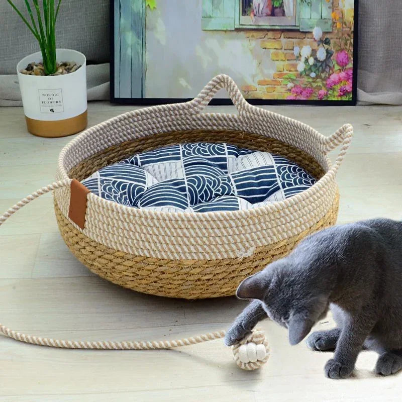 Woven Rattan Summer Cat Sleeping Bed