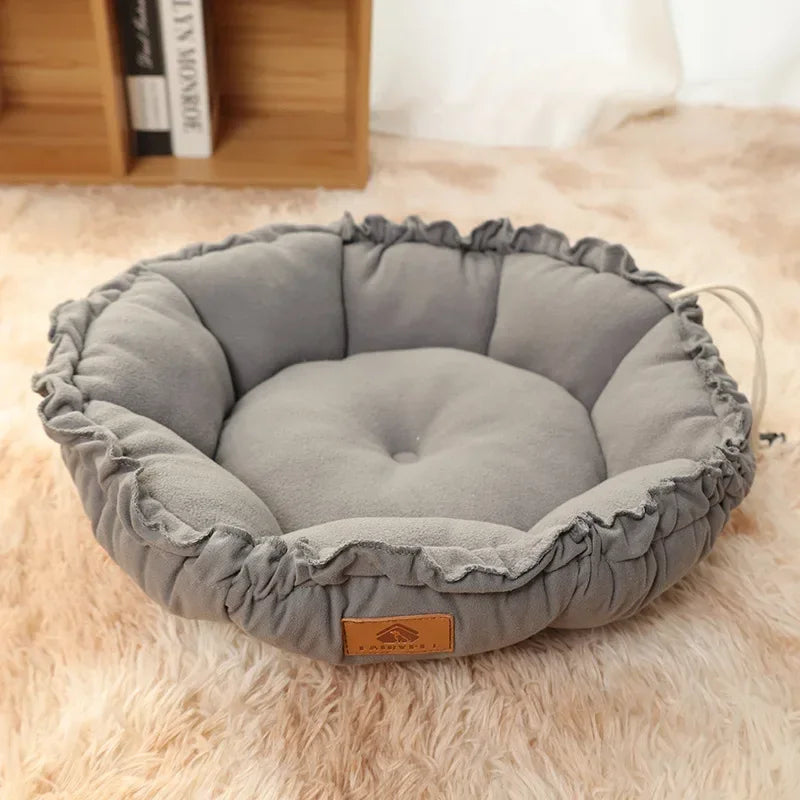 Round Plush Basket Bed For Pets