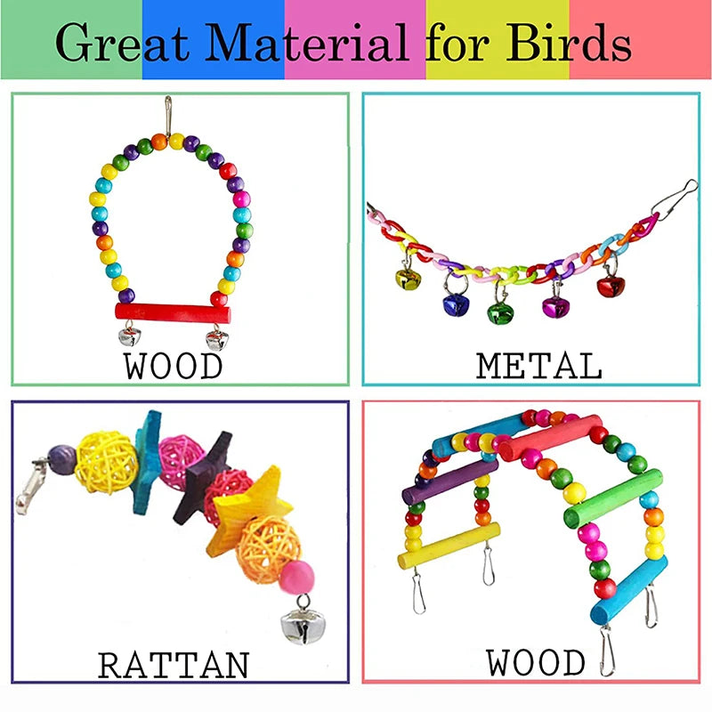 Seven Piece Wooden Bird Toy Set