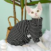 Green Striped Jumpsuit For Sphynx Cats