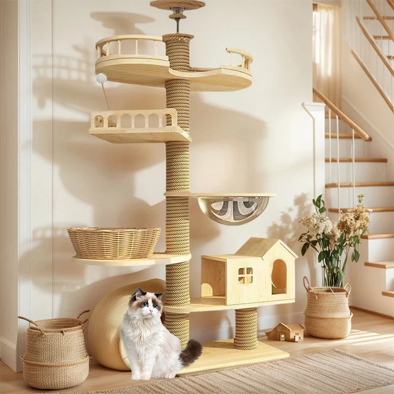 Solid Wood Cat Tree Tower