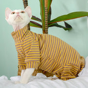 Green Striped Jumpsuit For Sphynx Cats