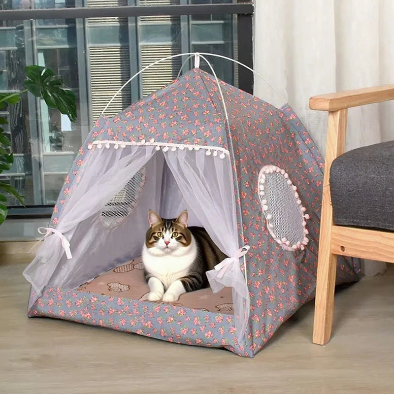 Floral Tent Cat Bed For Summer